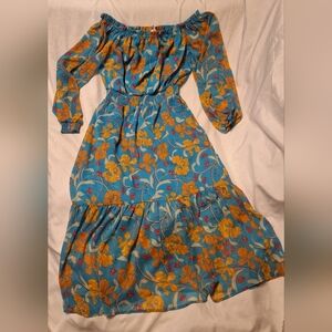 Sz M Sofia by Sofia Vergara Floral Long Sleeve Off ShoulderDress